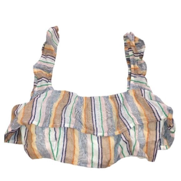 Tularosa Penelope Multi Striped Printed Cropped Top Ruffle Beach S - Picture 11 of 12